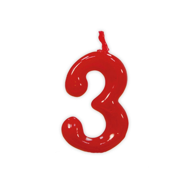 Vela de Cumpleaños Número 3 de 5,5 Centímetros de color Rojo
