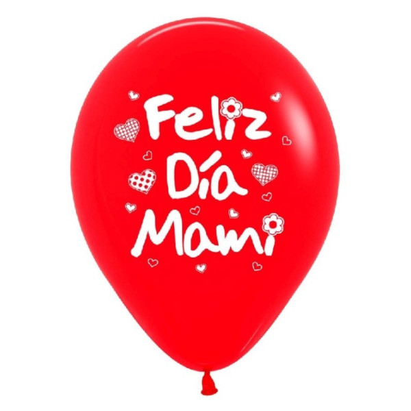 Globo Látex de Feliz Día Mami 12 Unidades R12 de 30 Centímetros de color Rojo