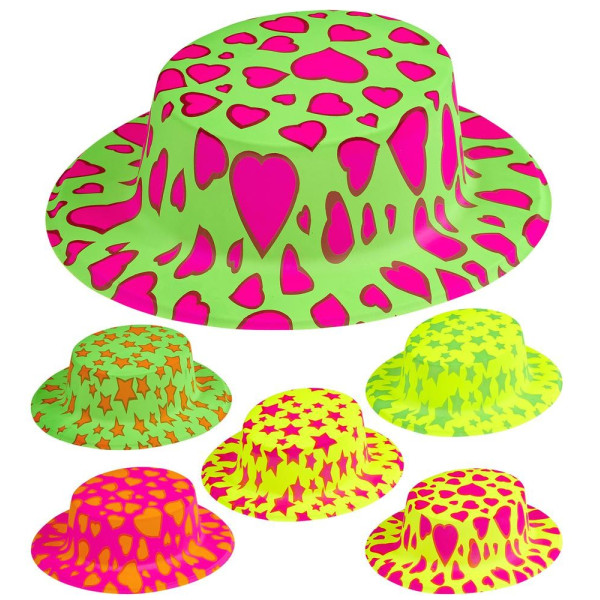 Sombrero de Estrellas y Corazones de color Fluorescente para Adulto