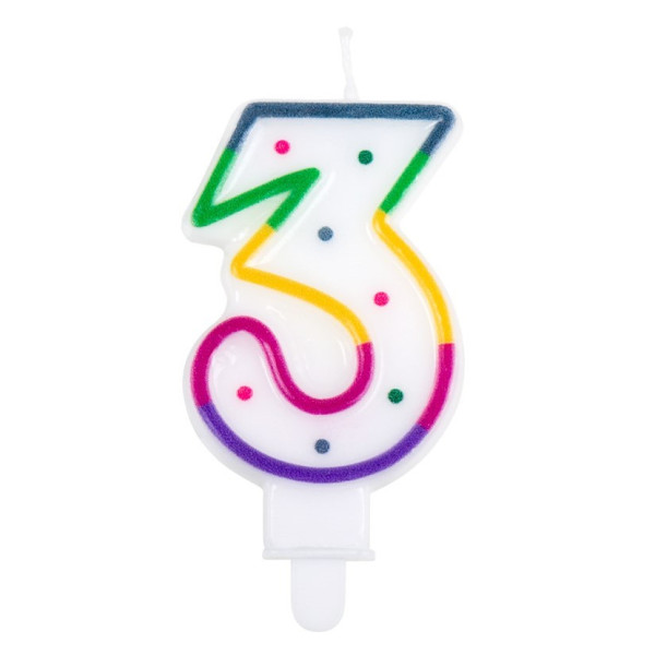 Vela de Cumpleaños Número 3 Multicolor