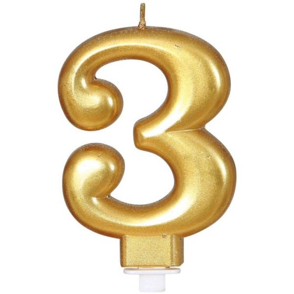Vela de Cumpleaños Número 3 de 8 Centímetros de color Oro Metálico