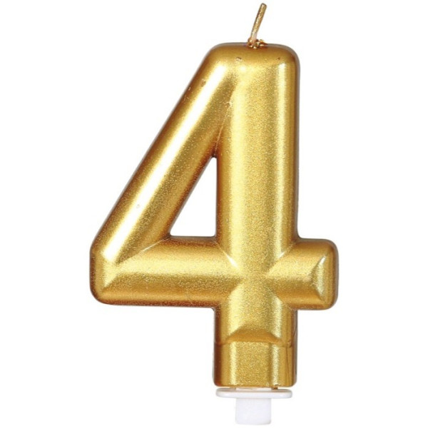 Vela de Cumpleaños Número 4 de 8 Centímetros de color Oro Metálico