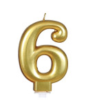 Vela de Cumpleaños Número 6 de 8 Centímetros de color Oro Metálico