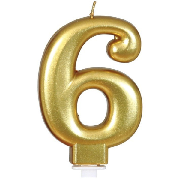 Vela de Cumpleaños Número 6 de 8 Centímetros de color Oro Metálico