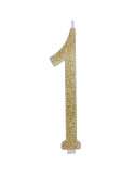 Vela de Cumpleaños Número 1 de 12,5 Centímetros de color Oro Escarchada