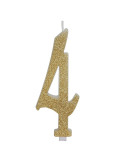 Vela de Cumpleaños Número 4 de 12,5 Centímetros de color Oro Escarchada