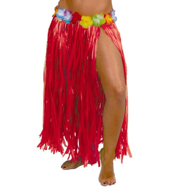 Falda Hawaiana de color Rojo de 75 Centímetros para Adulto