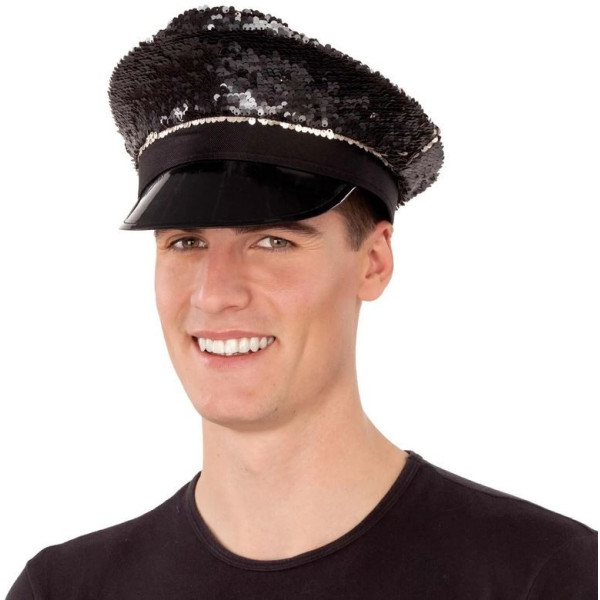 Gorra de Policía con Lentejuelas de color Negro para Adulto