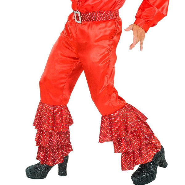 Pantalón de color Rojo con 3 Estratos de Lentejuelas Holográficas y Cinturón para Adulto