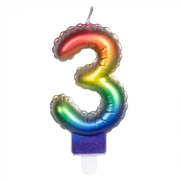 Vela Cumpleaños de Número 3 Rainbow