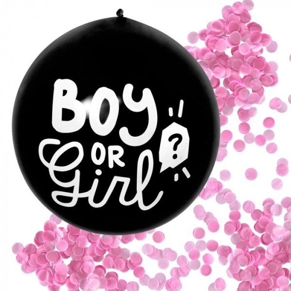 Globo Látex de Boy or Girl? de 60 Centímetros con Confeti de color Rosa