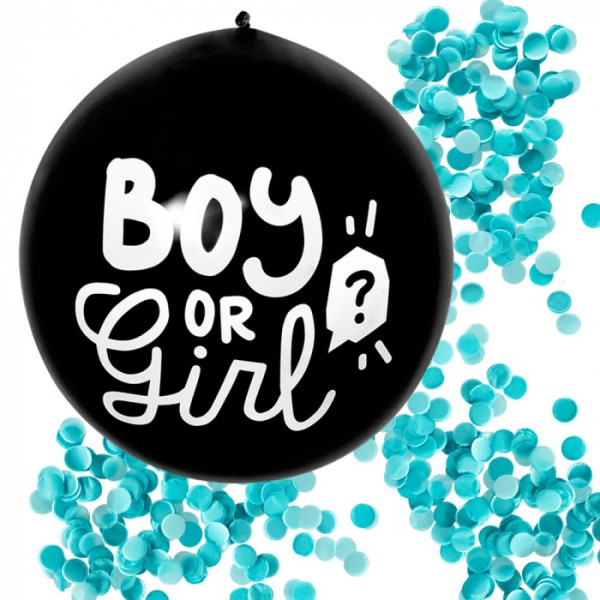 Globo Látex de Boy or Girl? de 60 Centímetros con Confeti de color Azul