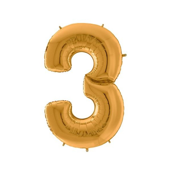 Globo Foil de Número 3 de 163 Centímetros de color Oro