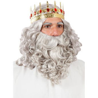 Peluca Gris de Rey Deluxe con Barba para Adulto