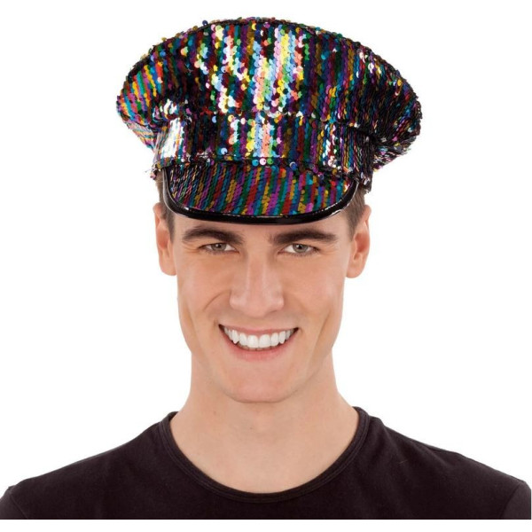 Gorra de Policía con Lentejuelas Multicolor para Adulto