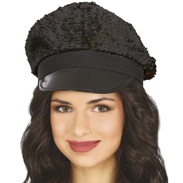 Gorra de Lentejuelas de color Negro para Adulto