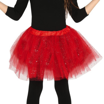 Tutú de color Rojo de 30 Centímetros con Purpurina Infantil