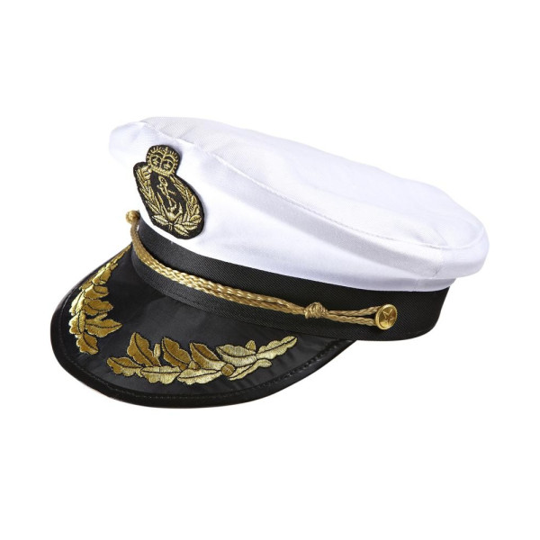 Sombrero de Capitán Deluxe de color Blanco para Adulto