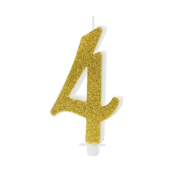 Vela de Cumpleaños Número 4 de 10 Centímetros de color Oro con Purpurina