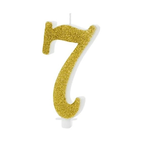 Vela de Cumpleaños Número 7 de 10 Centímetros de color Oro con Purpurina
