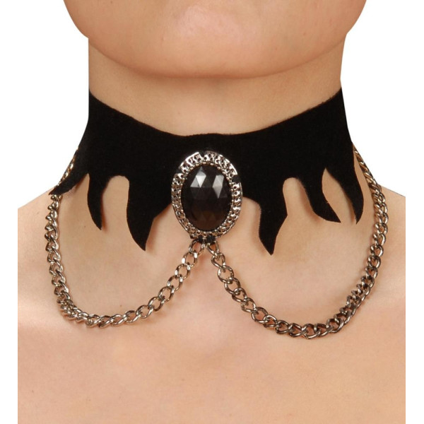 Collar de Gótico con Piedra de color Negro y Cadenas para Adulto