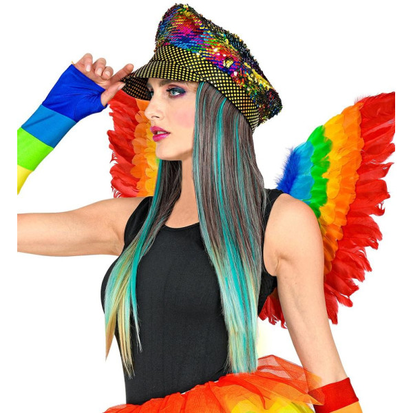  Sombrero de Lentejuelas Rainbow con Pelo Meche Dream para Adulto
