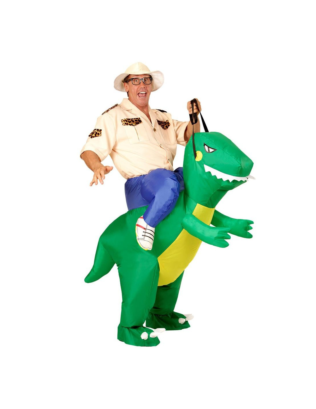 Disfraz de Explorador Montado en Dinosaurio Hinchable para Adulto