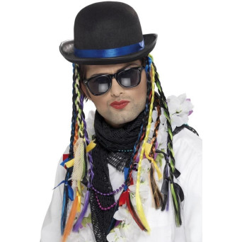 Bombín de los años 80´s con Trenzas Multicolor para Adulto