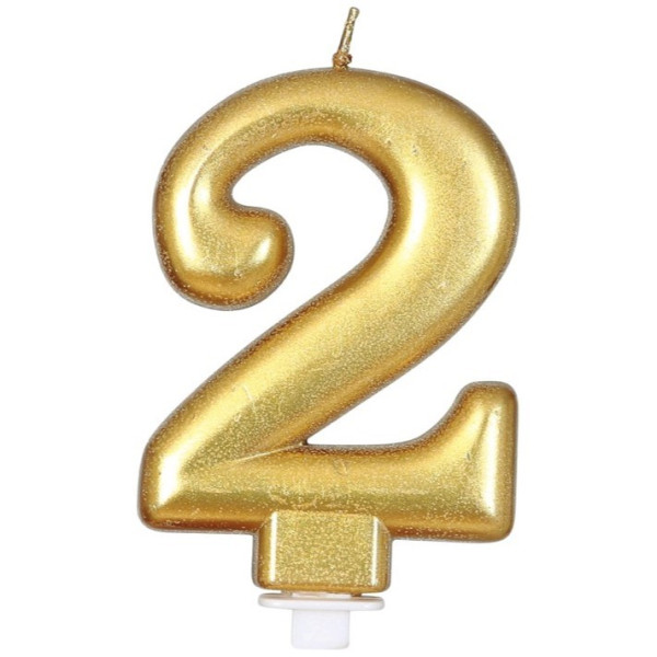 Vela de Cumpleaños Número 2 de 8 Centímetros de color Oro Metálico