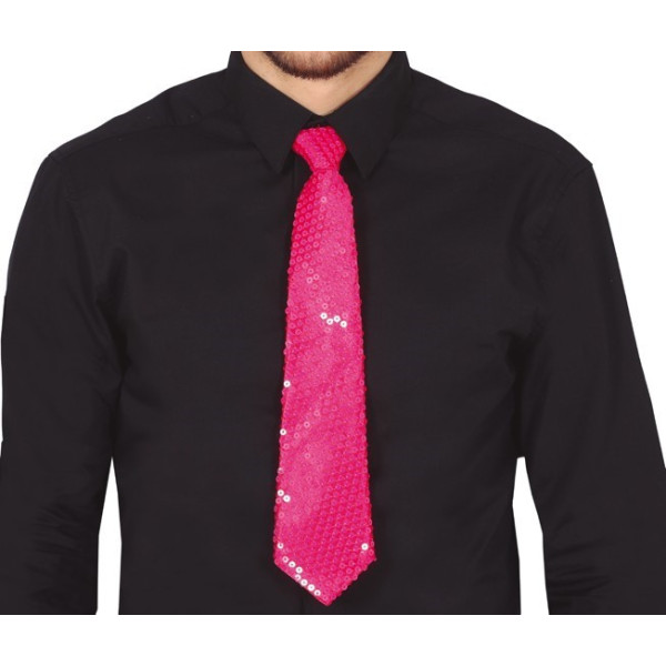 Corbata de Lentejuelas de color Rosa Neón de 37 Centímetros
