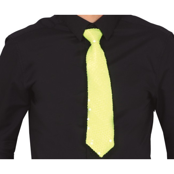 Corbata de Lentejuelas de color Amarillo Neón de 37 Centímetros