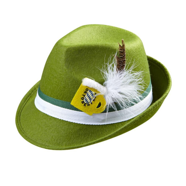 Sombrero Fedora de Bávaro de color Verde con Pluma y Jarra para Adulto
