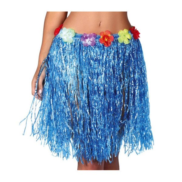 Falda Hawaiana de color Azul de 55 Centímetros para Adulto