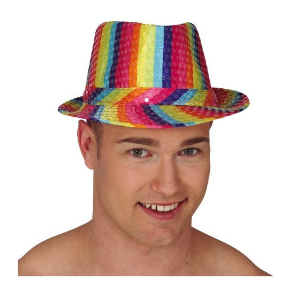  Sombrero de Gangster Multicolor con Lentejuelas para Adulto