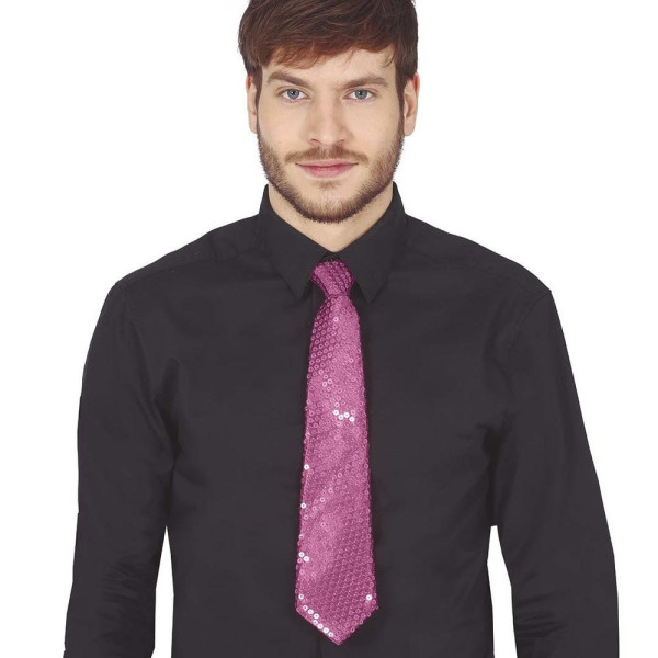 Corbata de color Rosa de 35 Centímetros con Lentejuelas