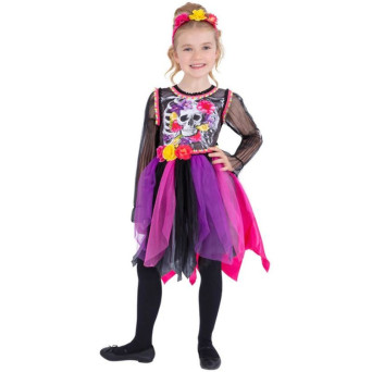 Disfraz de Catrina Pompones del Día de los Muertos Infantil