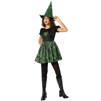 Disfraz de Bruja Spiderweb Neón de color Verde Infantil