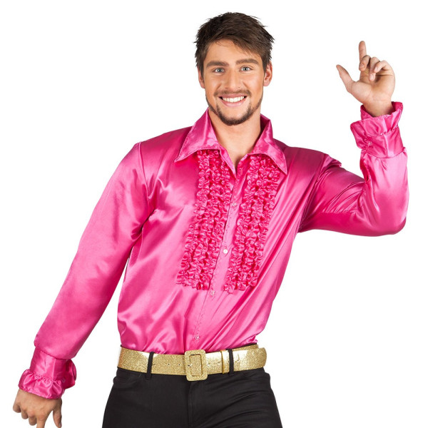 Camisa de color Rosa Hot con Fruncidos para Adulto