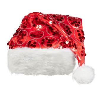 Gorro de Papá Noel de color Rojo con Lentejuelas para Adulto