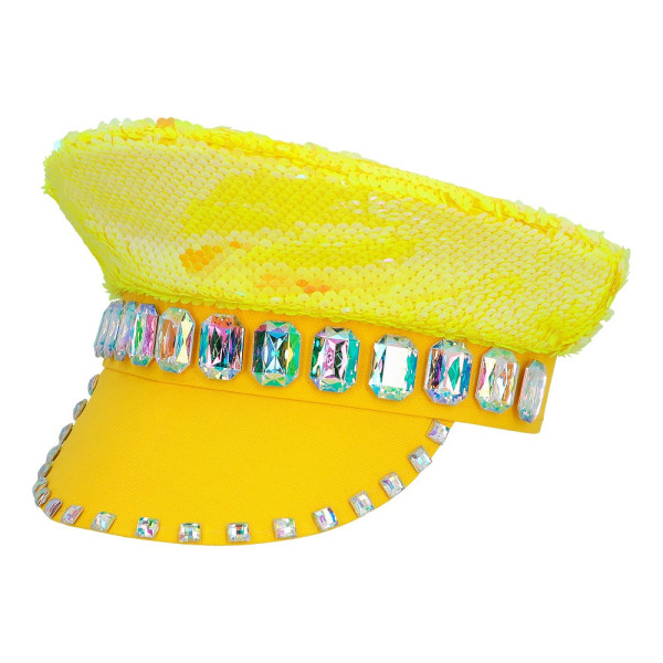 Gorra de Sandy Candy de color Amarillo con Lentejuelas para Adulto