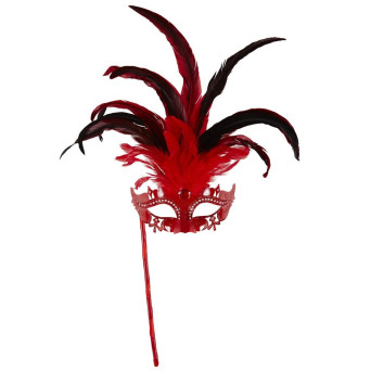 Antifaz de Marquesa de color Rojo con Palo para Adulto