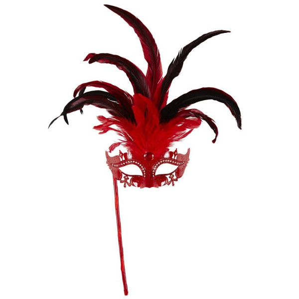Antifaz de Marquesa de color Rojo con Palo para Adulto