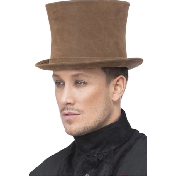 Sombrero de Copa de Victoriano Deluxe de color Marrón para Adulto