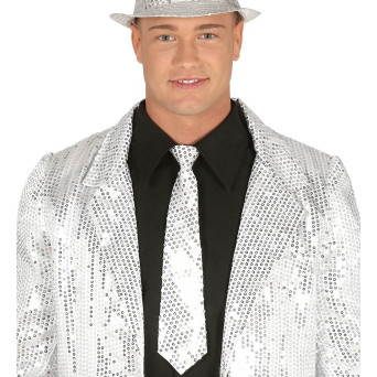 Corbata de color Plata de 35 Centímetros con Lentejuelas