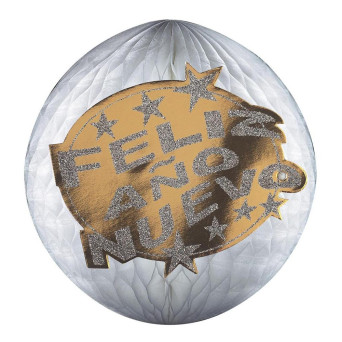 Bola Panal de Feliz Año Nuevo de 25 Centímetros con Purpurina