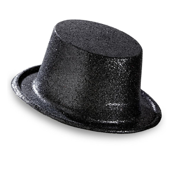 Sombrero de Copa de color Negro con Purpurina para Adulto