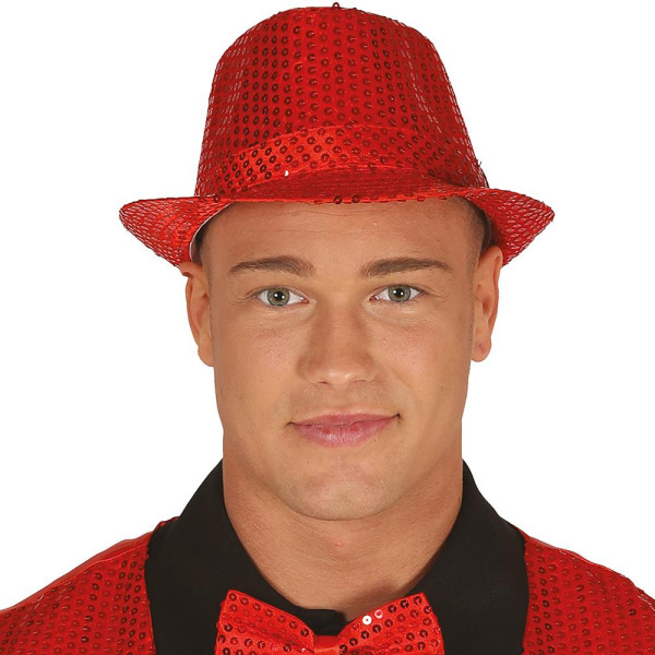 Sombrero de color Rojo con Lentejuelas para Adulto