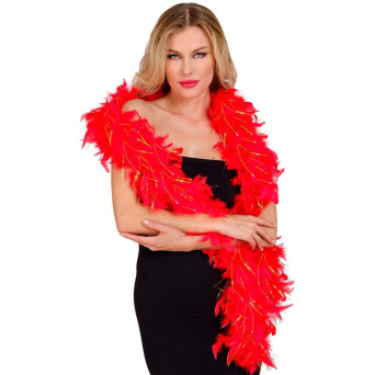 Boa de Plumas de color Rojo de 1,80 Metros y 80 Gramos con Tinsel de color Oro