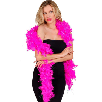 Boa de Plumas de color Rosa Hot de 1,80 Metros y 80 Gramos con Tinsel de color Iridiscente