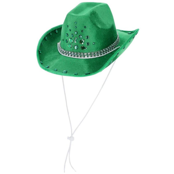 Sombrero de Vaquera de color Verde con Piedras para Adulto